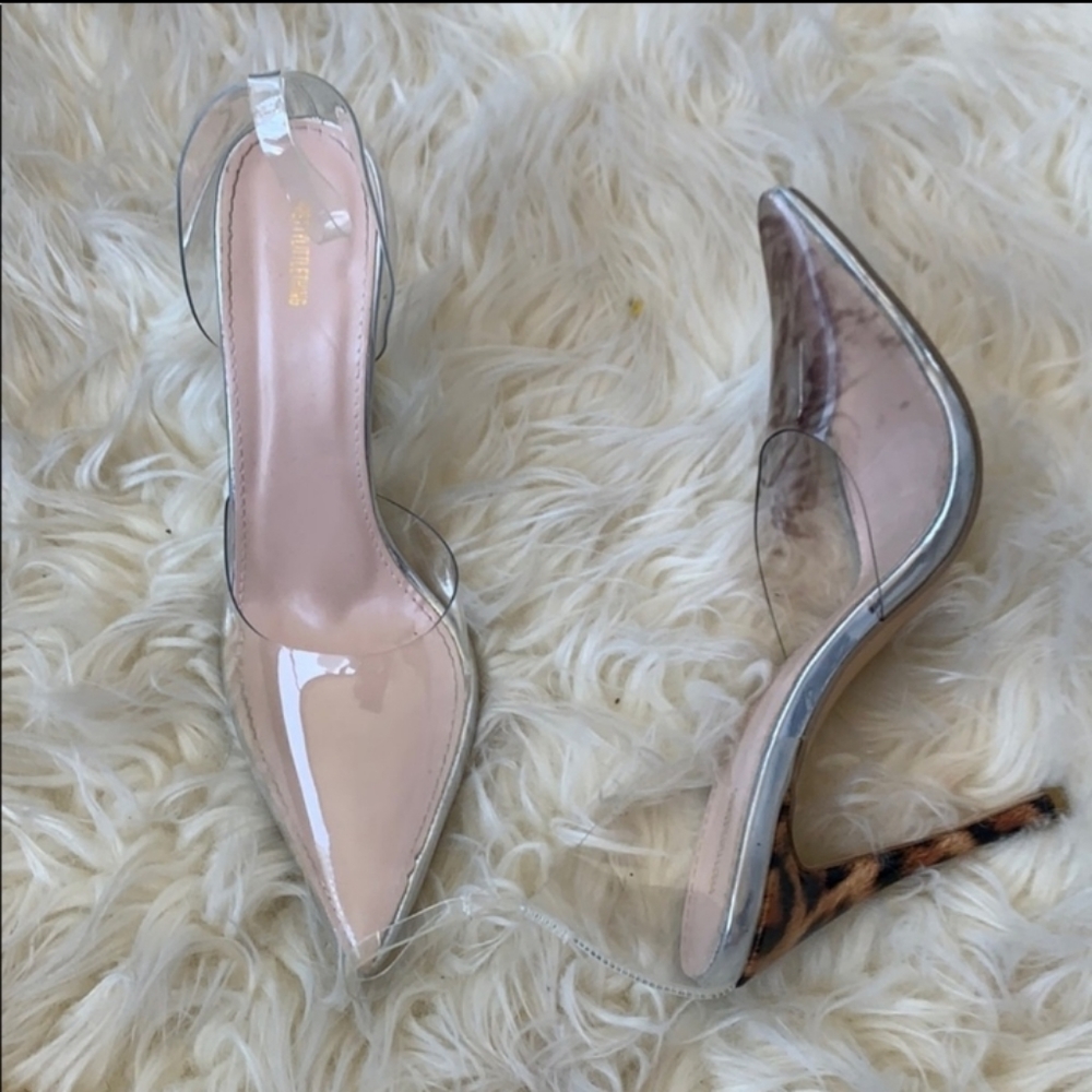 PrettyLittleThing PLT Clear Shoes W/ Leopard Heel